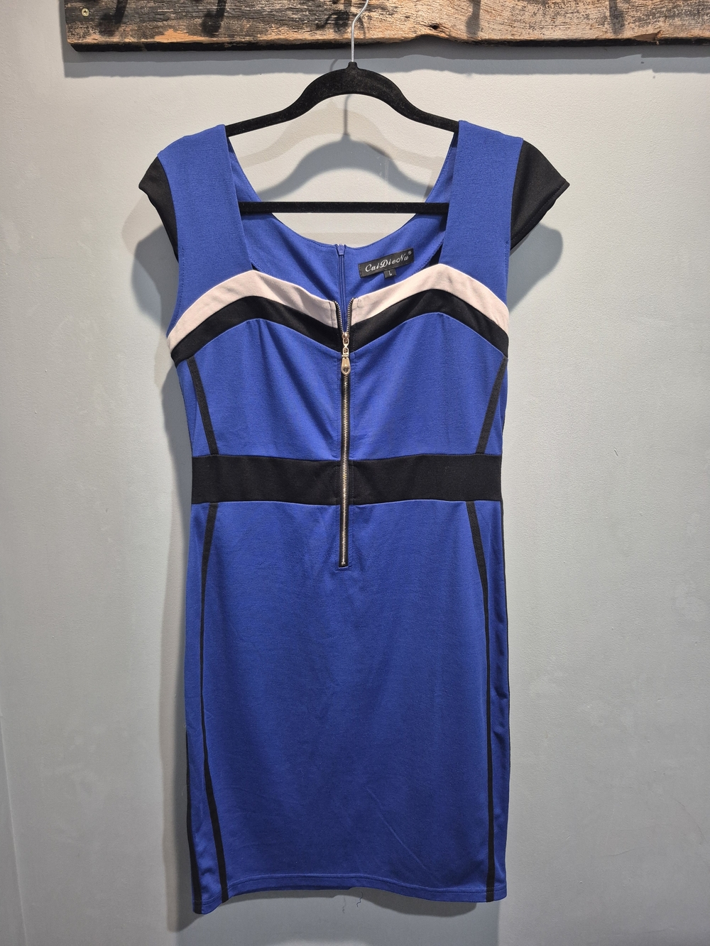 2 For $20!! Color-Block Zip Front Sheath Dress - Blue City Streets Size Large